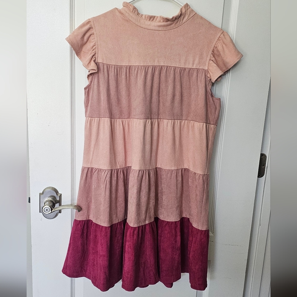 VOY Women's Tiered Layered Pink Colors Dress With Bow In Back